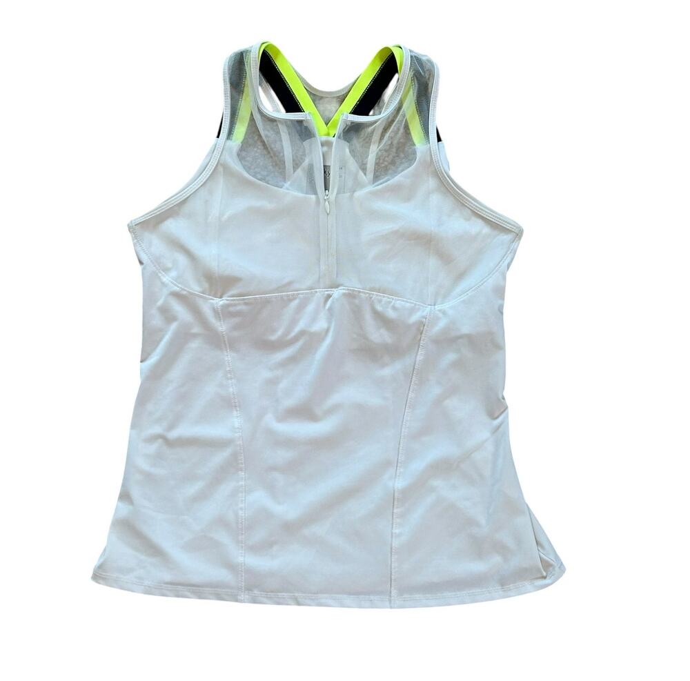 Lucky in Love Women's Tennis Top Double Cross Cami White Neon Yellow Navy Large